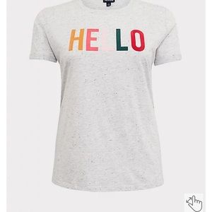 TORRID HELLO LIGHT GREY CONFETTI CREW TEE SIZE 1 NWT